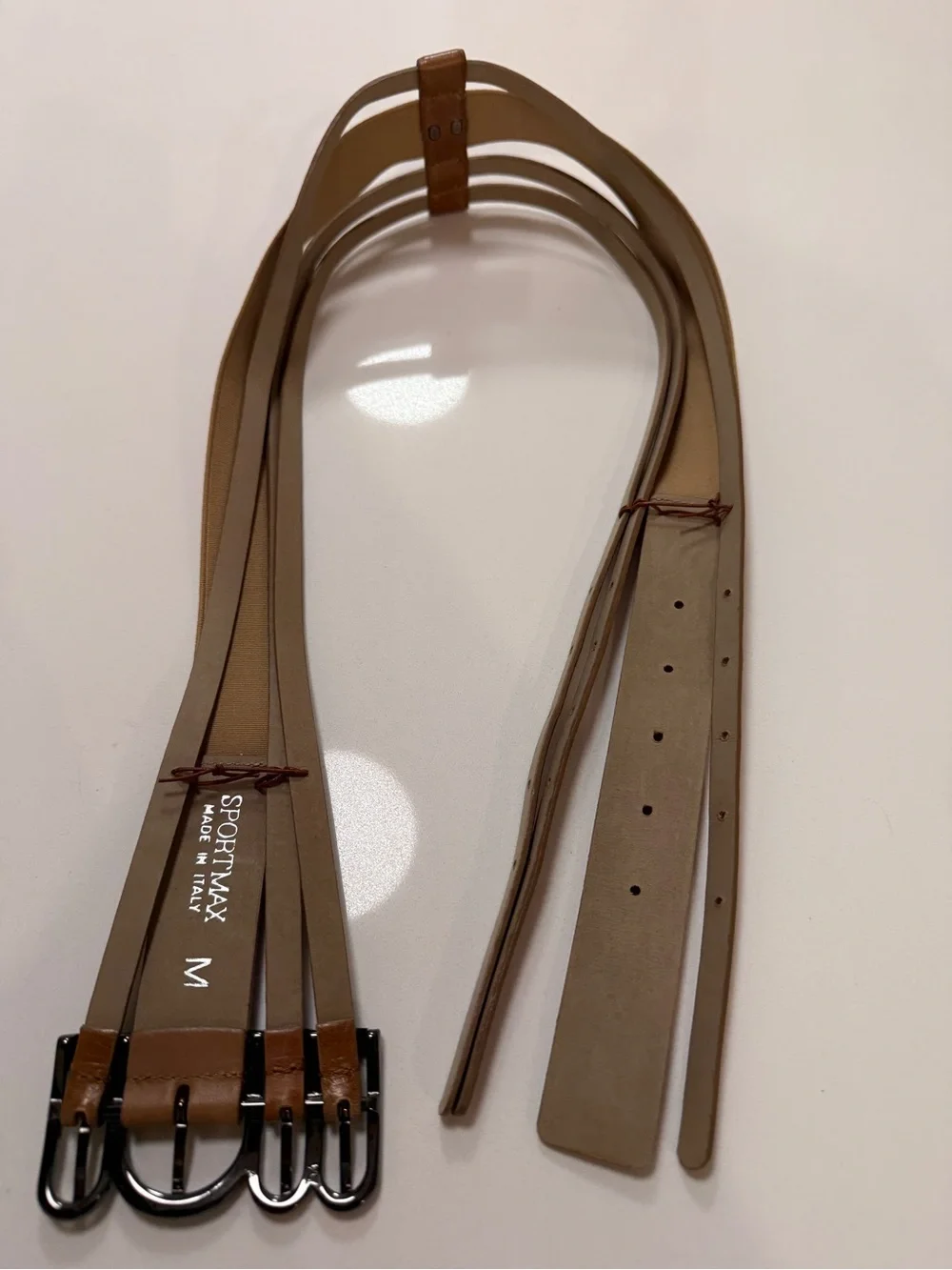 SPORTMAX Max Mara Cognac Leather Multi-Strap Quad Buckle Waist Belt M NWOT